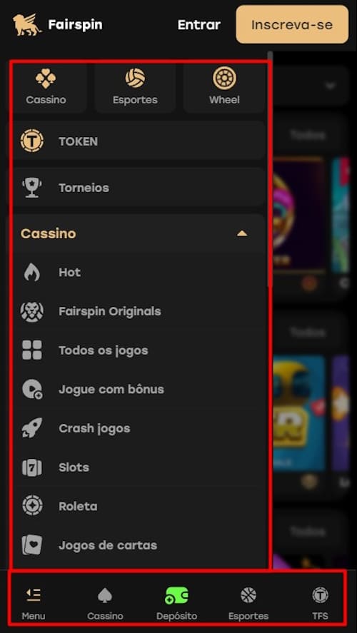 menu do programa