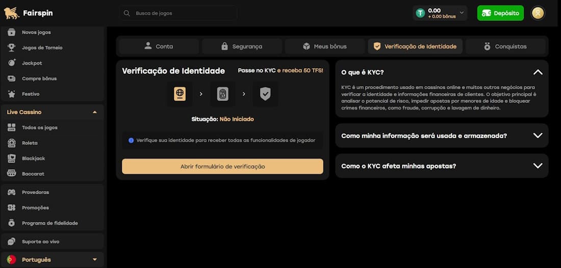 verificação do casino